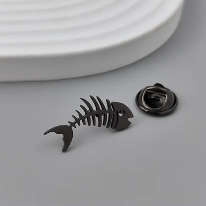 Gold-Plated Fish Bone Brooch Set for Men - Stylish Lapel Pin and Collar Accessory