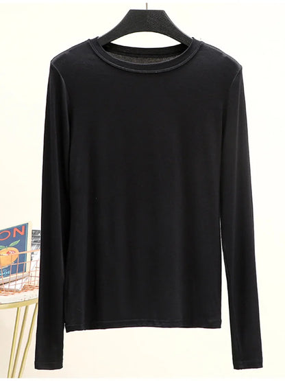 Modal Cotton Long Sleeve O Neck Womens Autumn Basic Tee