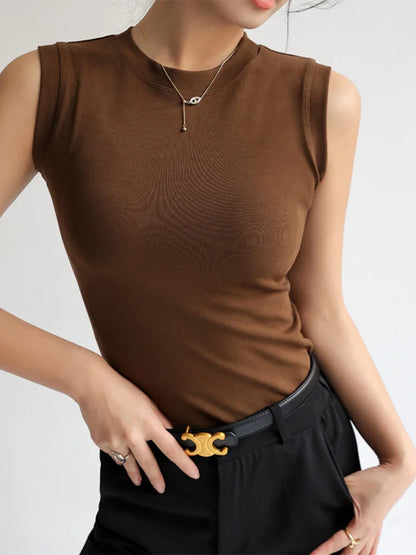 Women Cotton Camisole Vest Round Neck Colorful Sleeveless