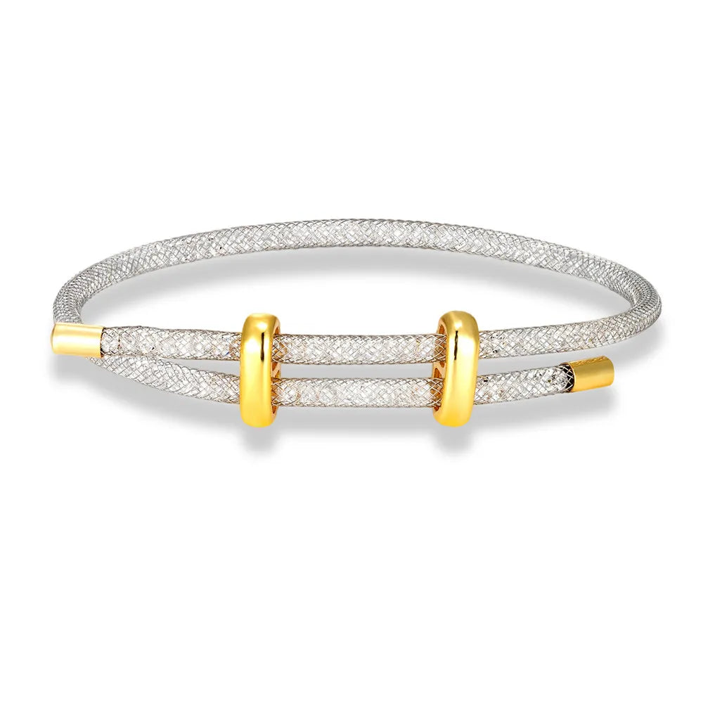 Elegant Crystal Mesh Couple Bracelet Set for Men and Women - Waterproof Friendship Jewelry Gift