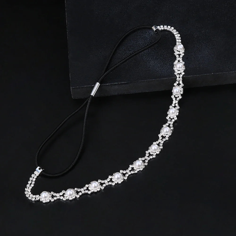 Elegant Bridal Rhinestone Headband with Pearls and Crystal Accents