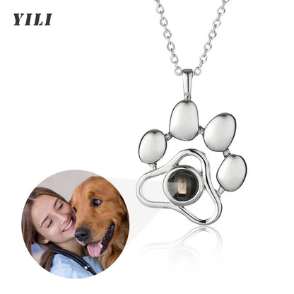 Personalized Dog Paw Photo Projection Necklace with I Love You in 100 Languages Necklace-1