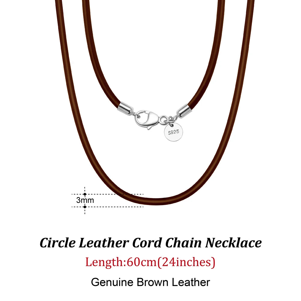 Rinntin 2mm Brown Leather Cord Necklace with 925 Sterling Silver Clasp Trendy Jewelry for Men and Women 2mm-Black-40cm