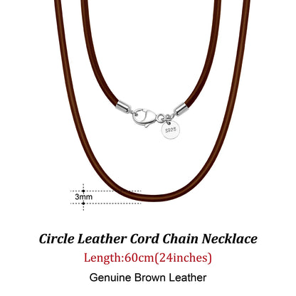Rinntin 2mm Brown Leather Cord Necklace with 925 Sterling Silver Clasp Trendy Jewelry for Men and Women 2mm-Black-40cm