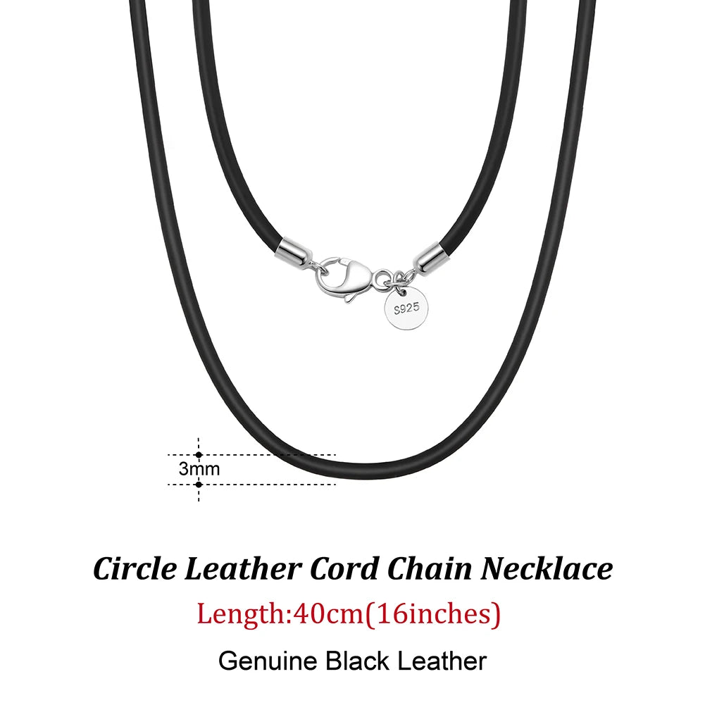 Rinntin 2mm Brown Leather Cord Necklace with 925 Sterling Silver Clasp Trendy Jewelry for Men and Women 3mm-Black-40cm