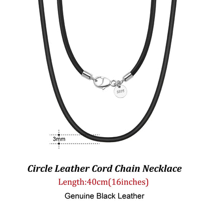 Rinntin 2mm Brown Leather Cord Necklace with 925 Sterling Silver Clasp Trendy Jewelry for Men and Women 3mm-Black-40cm