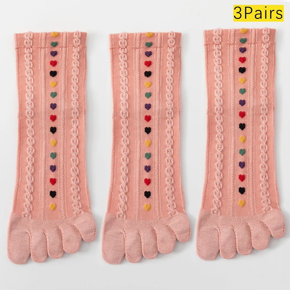 3 Pairs Womens Split Toe Mesh Ankle Socks With Heart