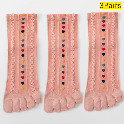 3 Pairs Womens Split Toe Mesh Ankle Socks With Heart
