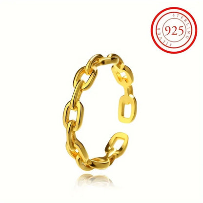 Trendy Unisex 18k Gold Plated 925 Sterling Silver Chain Cuff Ring for Daily Wear