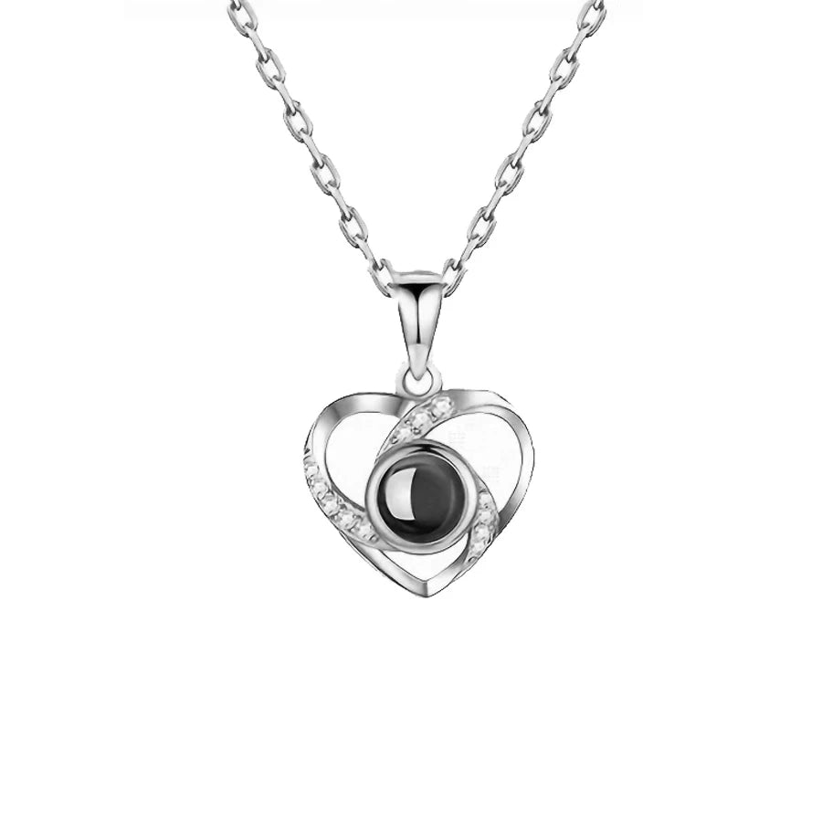 Custom Photo Projection Necklace Copper Pendant with Titanium Steel Chain for Women Silvery-015 45cm
