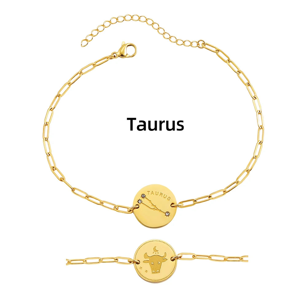 Vintage Zodiac Sign Charm Bracelet for Women - Stainless Steel Horoscope Jewelry 2023