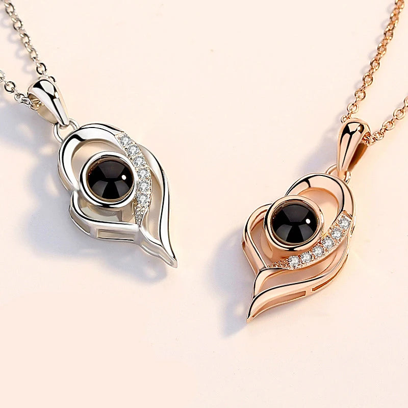 Custom Photo Projection Necklace Copper Pendant with Titanium Steel Chain for Women
