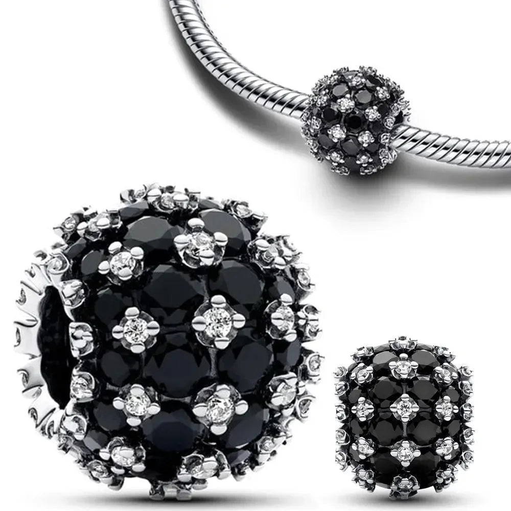 Sparkling 925 Sterling Silver Zircon Round Beads Diamond Charms for Women DIY Jewelry Gifts