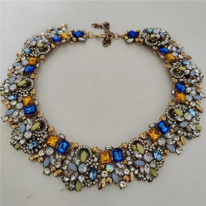 Indian Ethnic Crystal Rhinestone Necklace Earrings Set for Bridal 2024 Champagne Blue