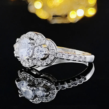 Elegant Silver Designer Engagement Ring with Triple Zircon Stones for Women
