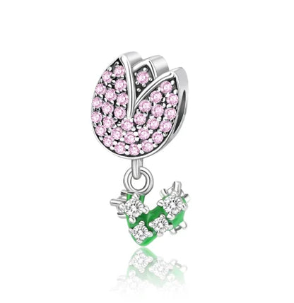 Original 925 Sterling Silver Pink Flower Balloon and Coffee Cup Charms Beads for DIY Women’s Bracelet Jewelry Gift