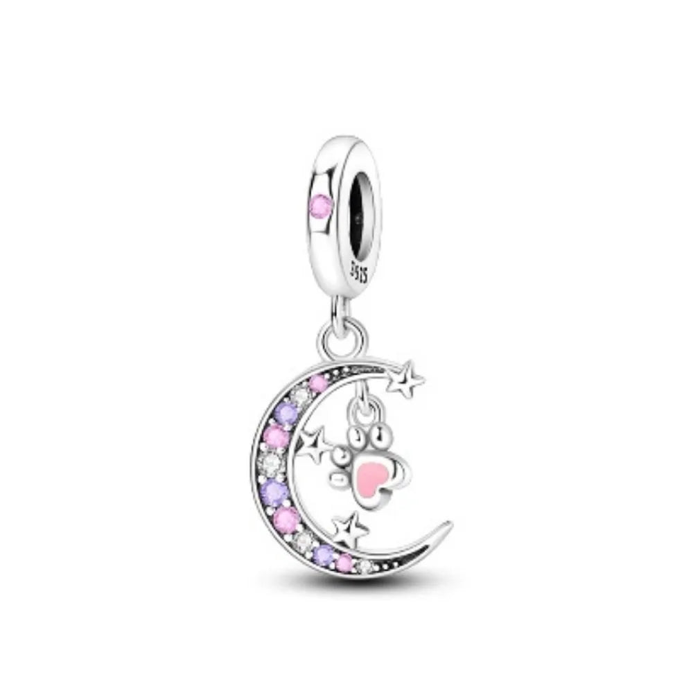 Sterling Silver Paw Print and Bone Charm Bead for Pet Bracelet Jewelry B5270