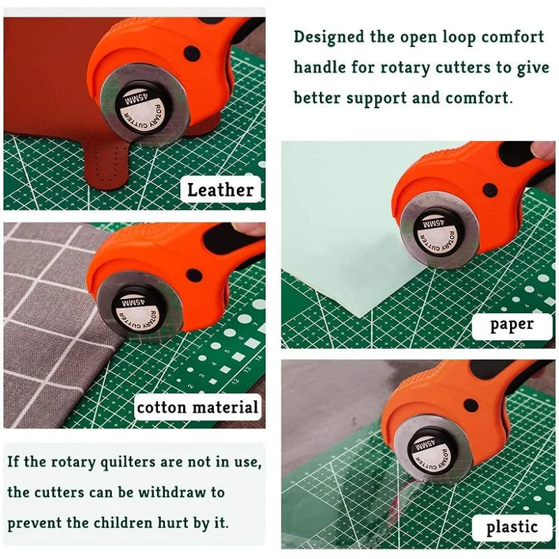 Ergonomic 45mm Rotary Cutter Set - Top-Rated Leather Craft Tool for Effortless DIY Sewing & Quilting