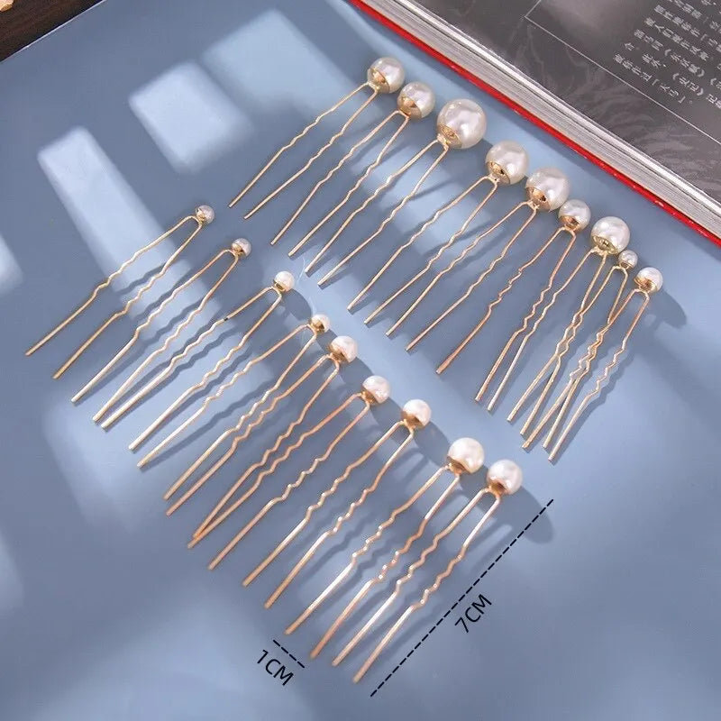 Elegant Gold Pearl Hairpin Set for Hanfu Costume Styling - 18 Piece Silver Gold-Plated Collection