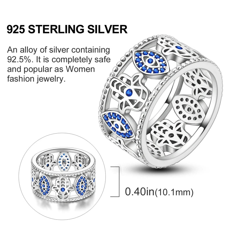 Blue Zircon Evil Eye Palm Star Moon Ring in 925 Sterling Silver for Women Elegant Wedding Jewelry Gifts LKTR152