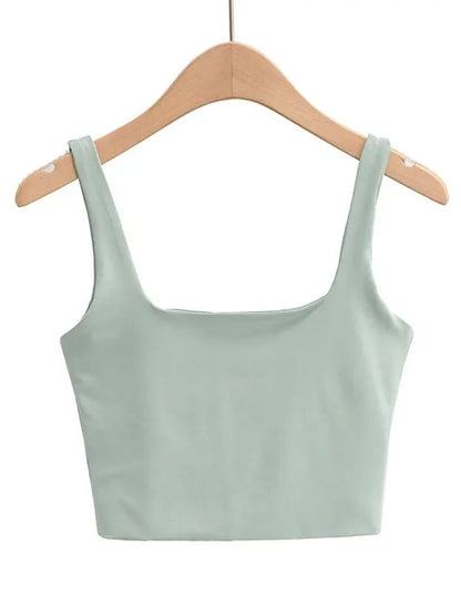 2024 Summer Women Sleeveless Square Neck Crop Tank Top