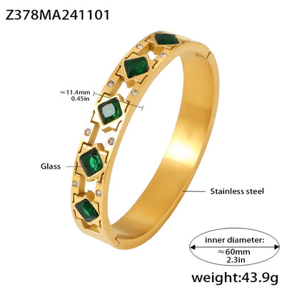 Vintage Gold Plated Stainless Steel Bracelet with Red Glass Bangle Charm Luxury Jewelry Gift for Women