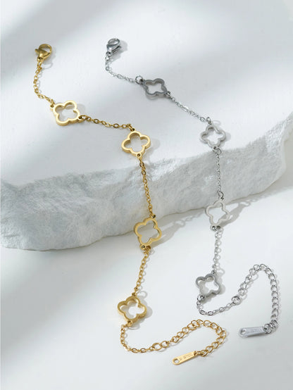 Lucky Luxury Flower Decor Bracelet for Women - Stainless Steel Fashion Jewelry Gift