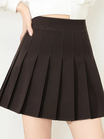 Brown High Waist Pleated Mini Skirt Harajuku Korean Style