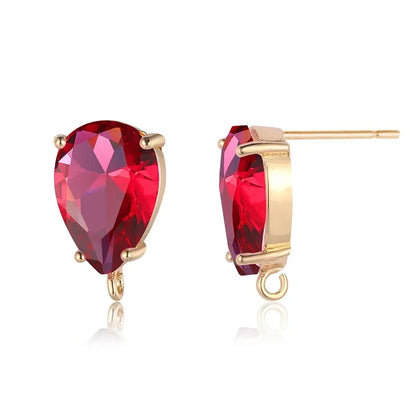 Elegant Copper Crystal Waterdrop Stud Earring Findings Set - 10 Piece Birthday Stone Jewelry Clasps