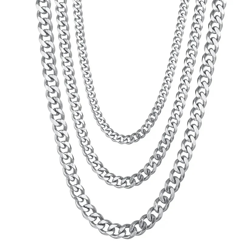 Stainless Steel Cuban Link Chain Necklace for Men and Women Punk Choker Jewelry 3.5-7MM 50CM 20inch 5MM