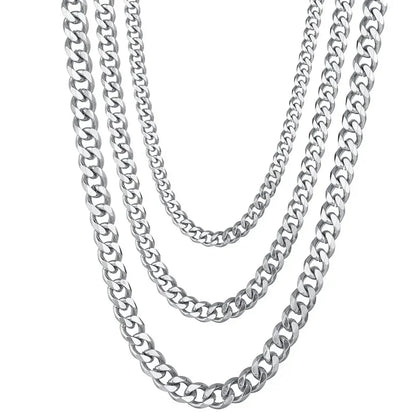 Stainless Steel Cuban Link Chain Necklace for Men and Women Punk Choker Jewelry 3.5-7MM 50CM 20inch 5MM