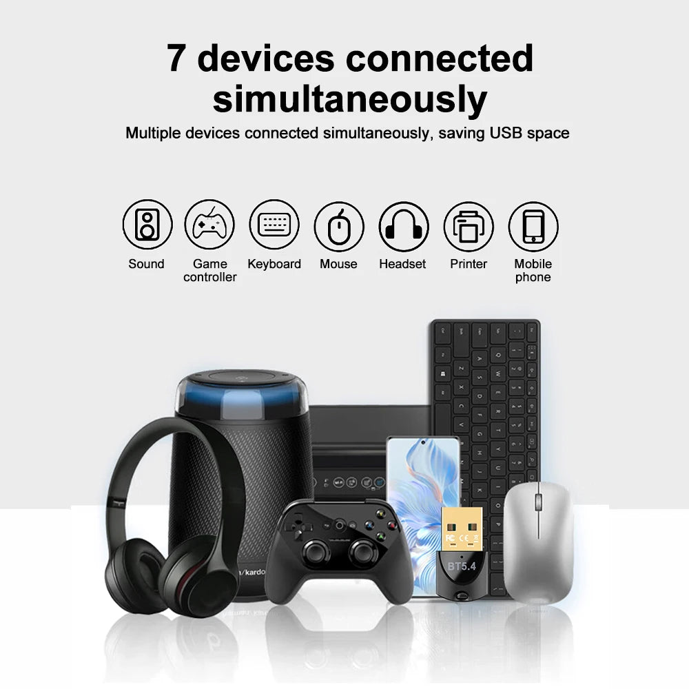 Bluetooth 5.4 USB Wireless Adapter for PC Wireless Mouse Keyboard Audio Receiver Dongle