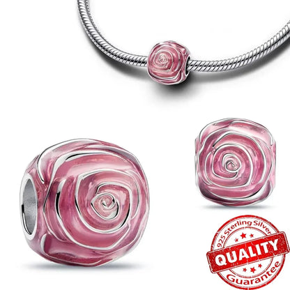 Romantic 925 Sterling Silver Pink Lipstick Heart Bow Rose Flower Zircon Charm Bead for DIY Bracelet Jewelry Gift