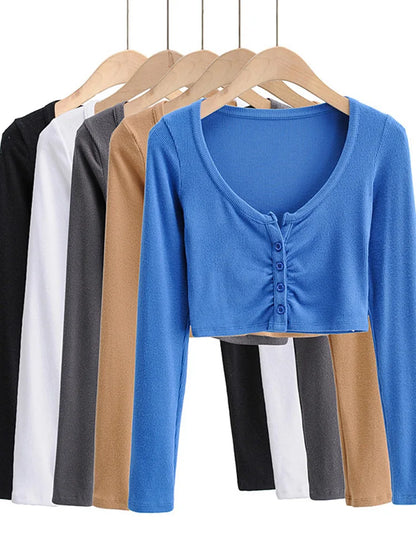 Slim V Neck Long Sleeve Cardigan Top For Women Open Navel