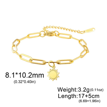 Skyrim Sun Zircon Charm Bracelet for Women - Stainless Steel Fashion Jewelry Paperclip Chain G 17-22 cm