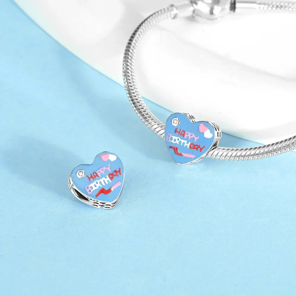 925 Sterling Silver Colorful Infinite Heart Flower Charms with Zircon for Pendant Bracelet Necklace DIY Fine Jewelry
