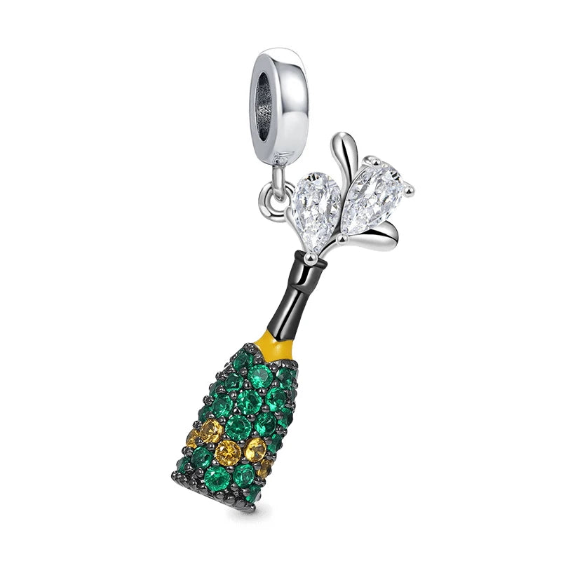 925 Sterling Silver Beer Bottle Popcorn Charm Bead Pendant