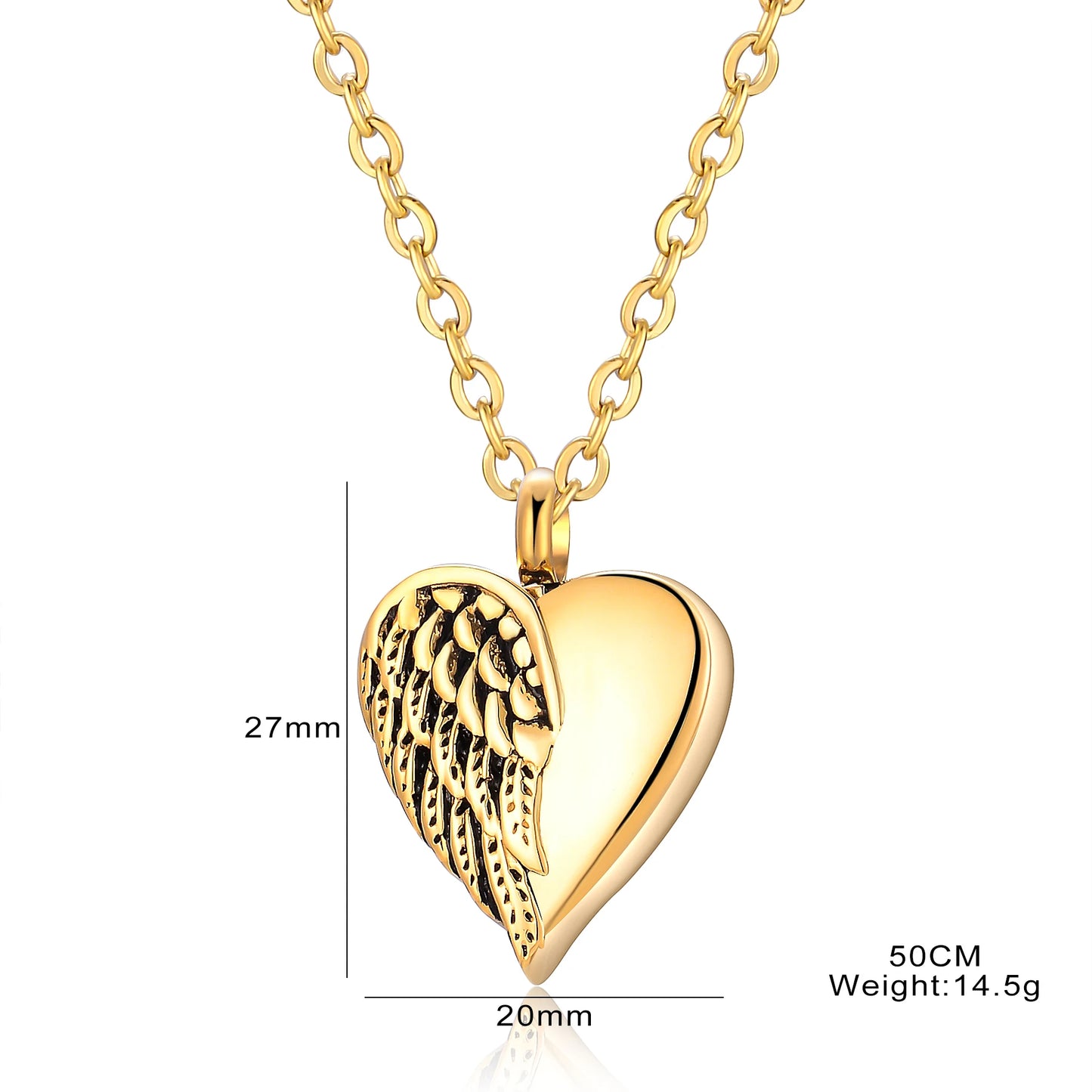 Customized Stainless Steel Angel Wing Heart Urn Necklace Memorial Keepsake Jewelry