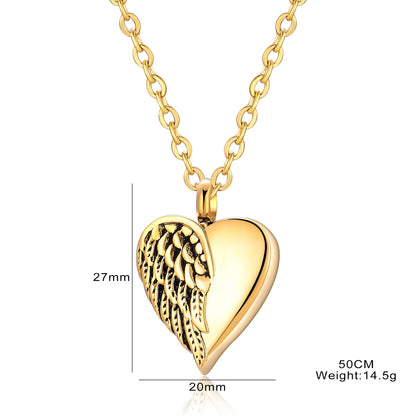 Customized Stainless Steel Angel Wing Heart Urn Necklace Memorial Keepsake Jewelry