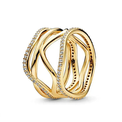 Elegant Gold Tone 925 Sterling Silver Heart Crown Ring for Women black
