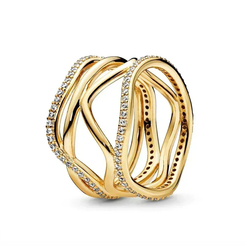 Elegant Gold-Tone 925 Sterling Silver Crown Heart Ring with Zircon for Women black