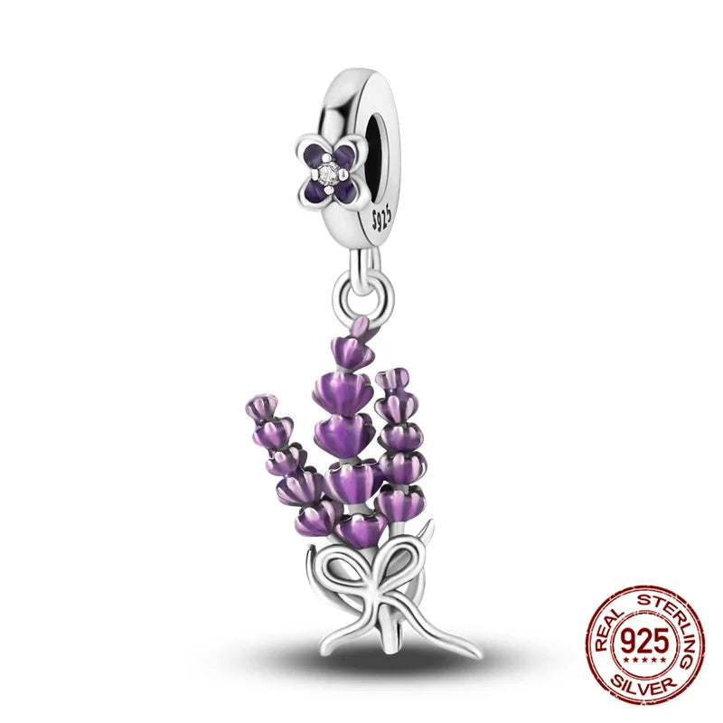 Elegant Sterling Silver Purple Flower Beads for DIY Jewelry and Charm Bracelets