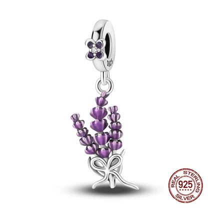 Elegant Sterling Silver Purple Flower Beads for DIY Jewelry and Charm Bracelets
