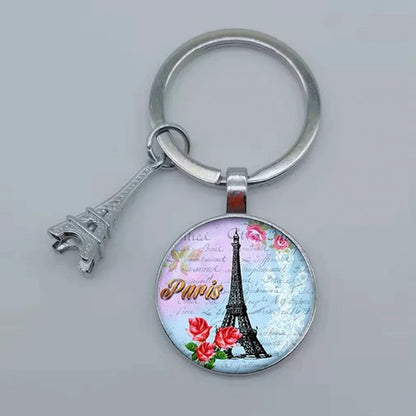 Paris Eiffel Tower Glass Pendant Keychain for Women with Artistic Design