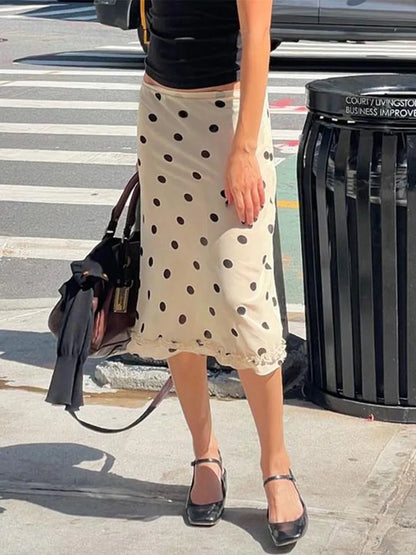 Women's Double Layer Mesh Skirt Zipper Polka Dot Trim