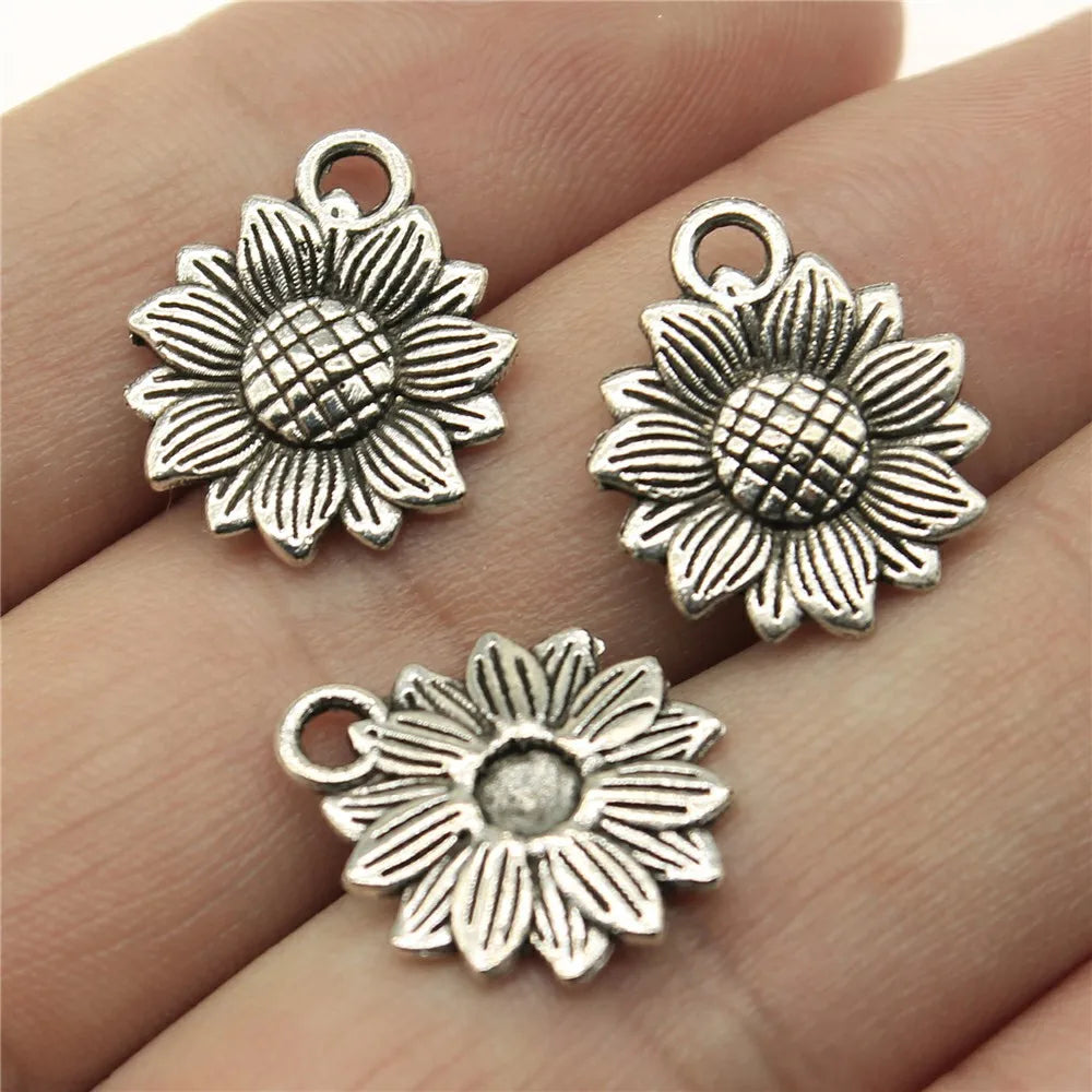 20Pc Antique Silver Sunflower Daisy Charms For Bracelets