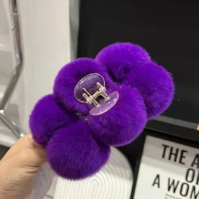 Korean Fashion Furry Hair Claw Clips For Women Set