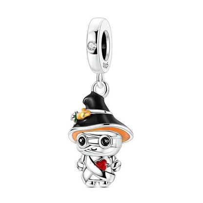 925 Sterling Silver Halloween Charms Set Pumpkin Skull Witch Ghost Beads for Bracelet Necklace Jewelry