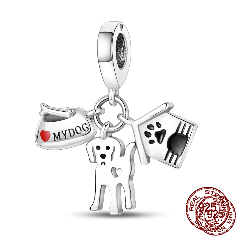 Inlaid Zircon Heart Charm Beads 925 Sterling Silver Dangle for Bracelets SMC4404