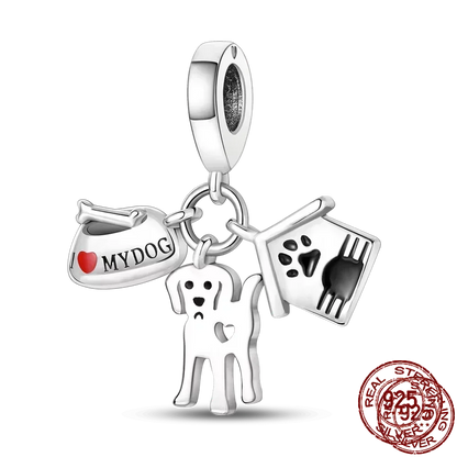 Inlaid Zircon Heart Charm Beads 925 Sterling Silver Dangle for Bracelets SMC4404